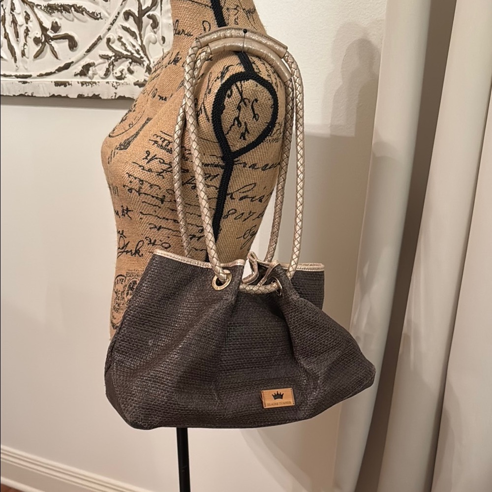 Elaine Turner Brown & Gold Sisal Straw Bag